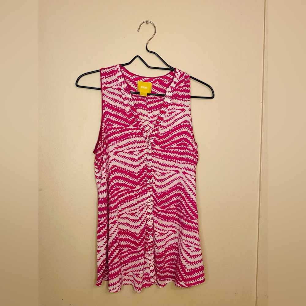 Anthropologie Maeve Fuchsia and White Patterned Sleeveless Blouse